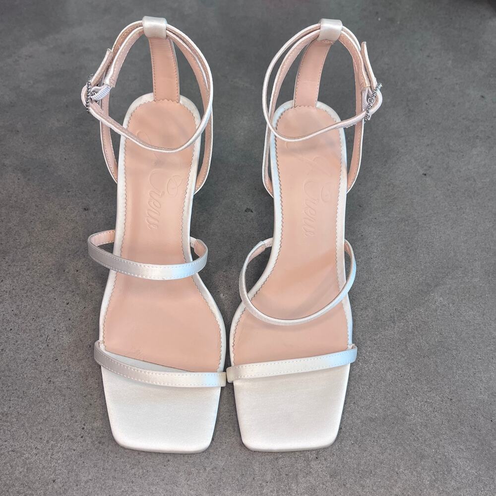 J.Crew Ava strappy glitter heel white satin formal shoes womens 8 NEW
